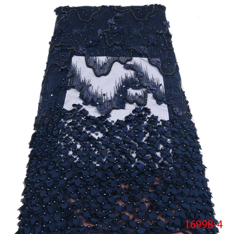 

African Lace Fabric 2018 High Quality Navy Blue Peace White Heavy Beaded Lace Embroider Accessories For Wedding Dress L1699B-1