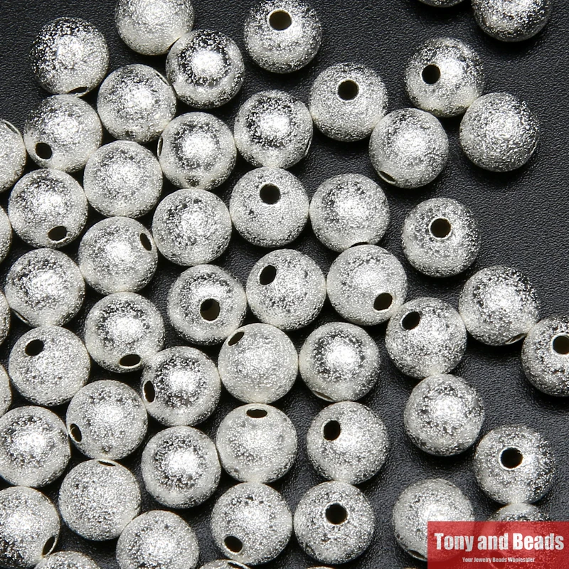 

(50Pcs=1Lot !) Free Shipping Silver Plated Brass Stardust Round Beads 6 8 10 MM Pick Size For Jewelry Making No.BB2