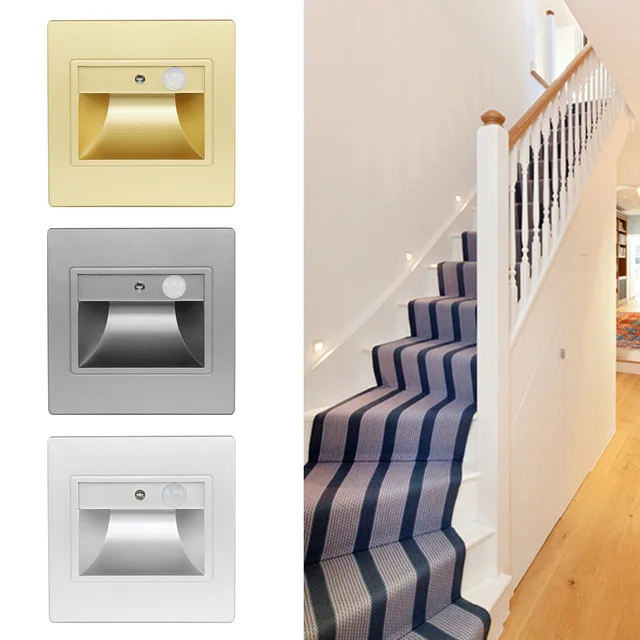 1pc LED Stair Light Indoor Human Body Induction PIR Motion Sensor Infrared Lamp Recessed Steps Ladder Wall Lamps Night Light