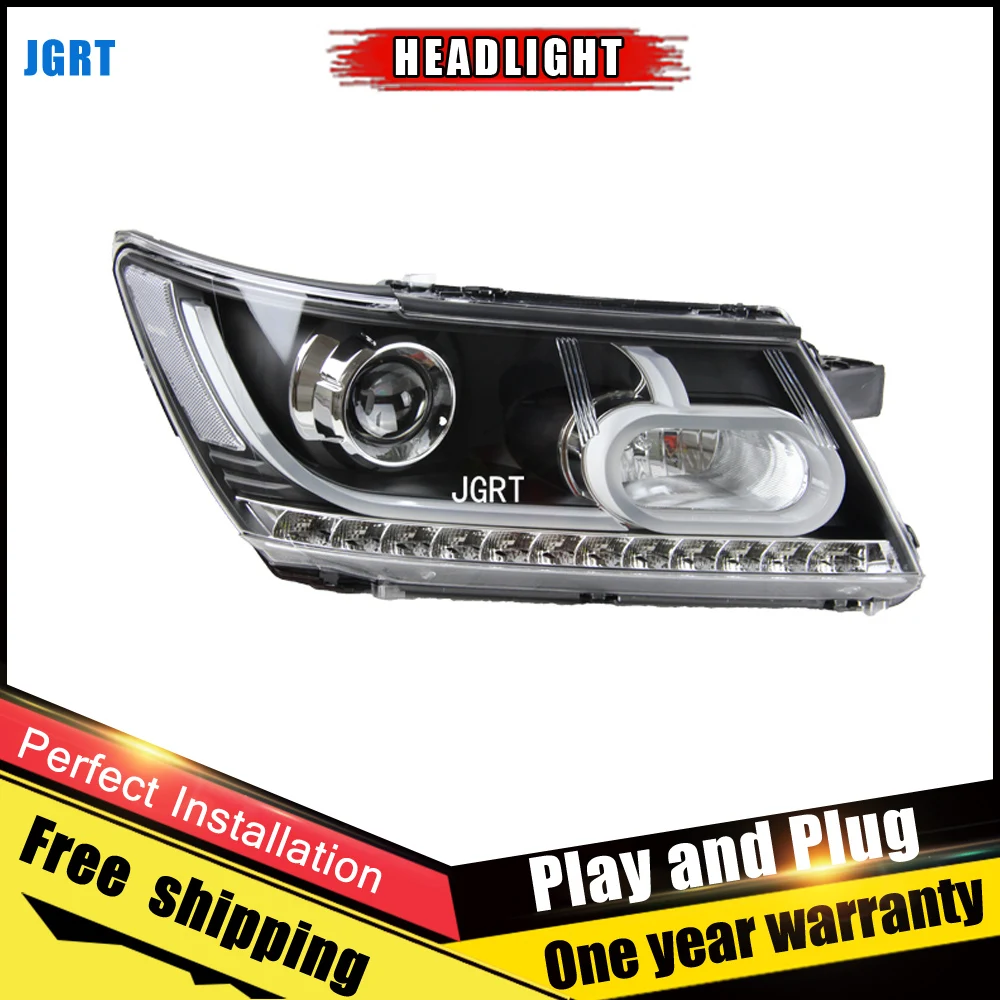 Kaufen Auto Stil LED scheinwerfer für Fiat Freemont 2012 2014 für Freemont kopf lampe LED DRL Objektiv Doppel Strahl H7 HID Xenon bi xenon objektiv