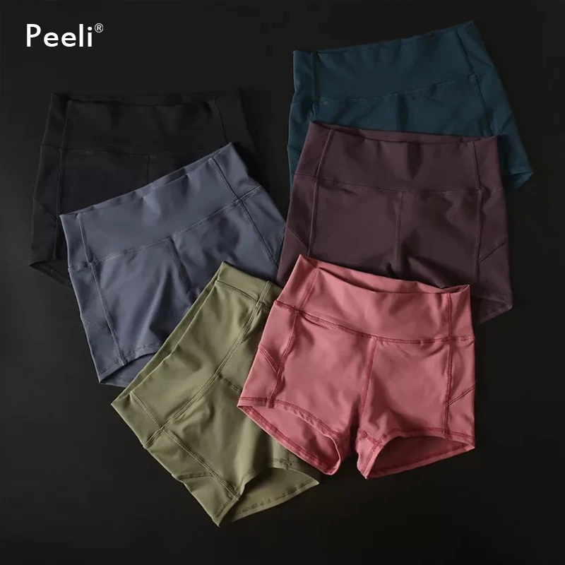 Peeli, одноцветные, с высокой талией, спортивные шорты для женщин, пуш-ап, ходовые шорты йоги, фитнеса, тренировки, шорты, эластичная, активная одежда