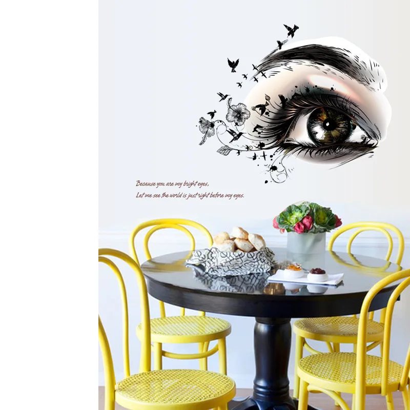 Beautiful Eyes Wall Stickers Home Office Decor Black Flowers Eyelash