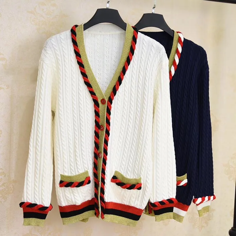 MultiBees Brand Designer Fashion Solid V-Neck Sweater for Women Sweet Vintage Autumn Winter Single Breasted Knitted Cardigans |