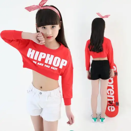 

Teenage Girls JAZZ Hip Hop Dance Competition Costume Summer Kids Clothes 2pcs Set Sport Suit For Girl Children Dance Outfit