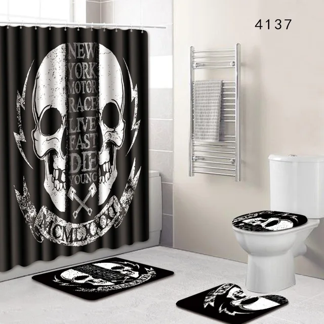 Skull Christmas Bathroom Shower Curtain And Rug Set Dropshipping Skull Christmas Bathroom Shower Curtain And Rug Set Dropshipping Toilet Mat Accessories Black White Carpet Doormat Rugs