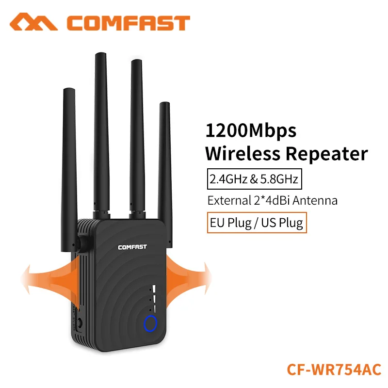 

COMFAST CF-WR754AC 1200Mbps Home Wireless WiFi Range Extender 2.4/5Ghz Dual Band Repeater Signal Booster Antenna