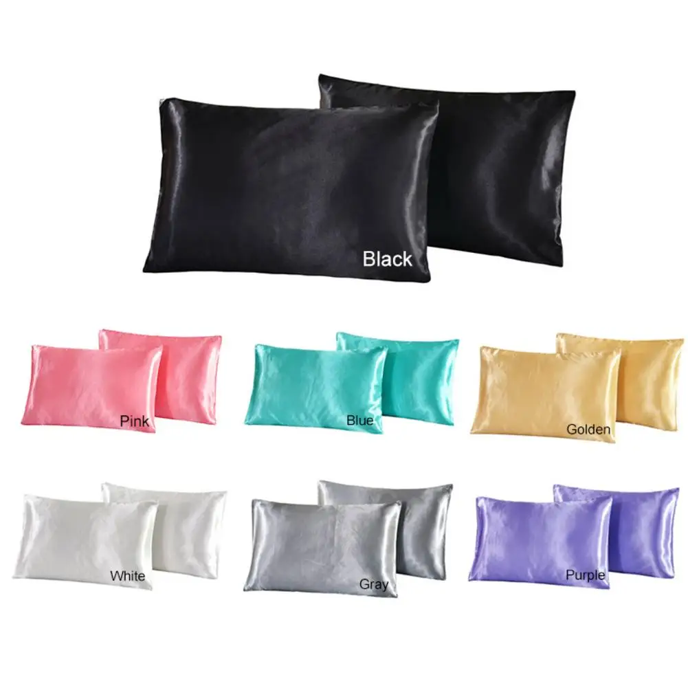 

Silk Fabric Satin Summer Pillowcase Two Pieces Colorful Simple Mulberry Silk Pillowcover Zipper Pillowcases For Health Sleep
