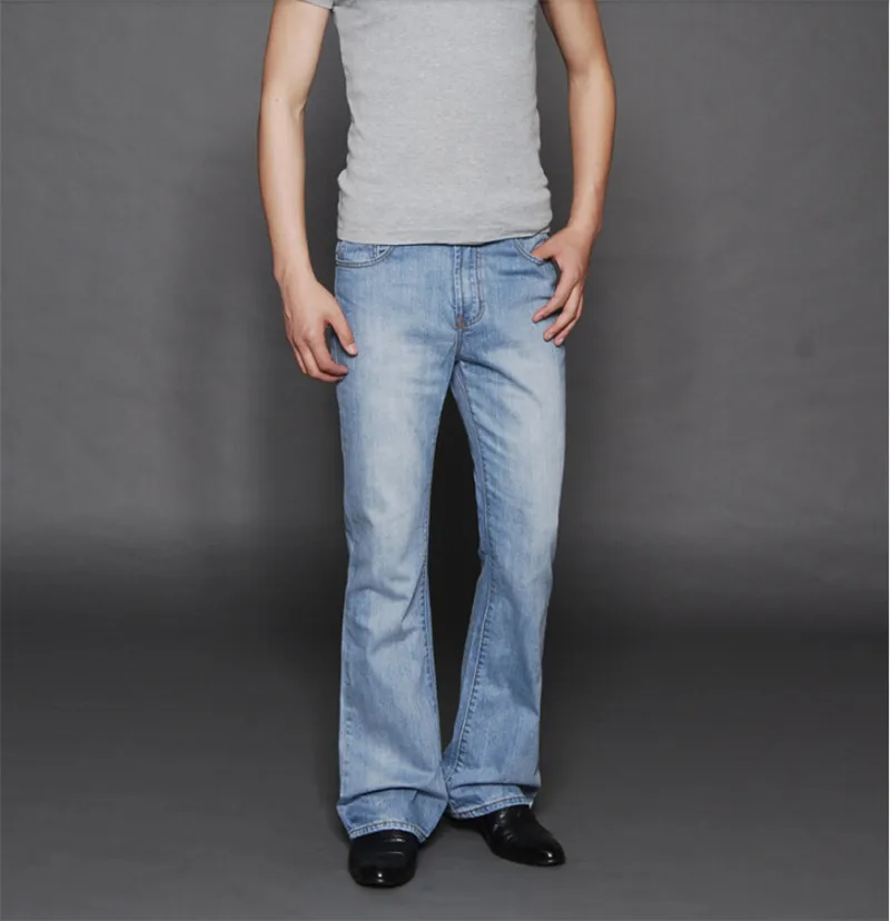 High Quality Promotion 2015 Men s high waist slim boot cut bell bottom jeans blue black