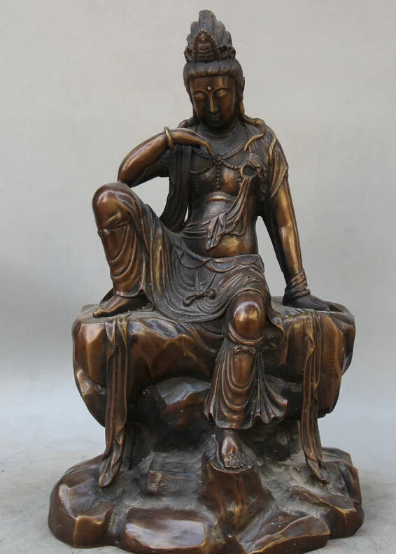 

song voge gem S2148 16" Chinese Buddhiam Bronze Seat stone Kwan-yin Guan Yin Boddhisattva Statue