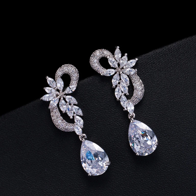 

2016 Rose simulated earrings no pierced Rhinestone flower ear drop ear clip on earrings Wedding Bride