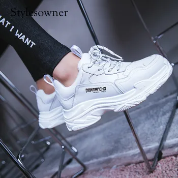 

Stylesowner Popular Style Korean Hot Selling White Casual Sneakers Shoes Shallow comfortable Lace-up Thick Bottom Sneakers
