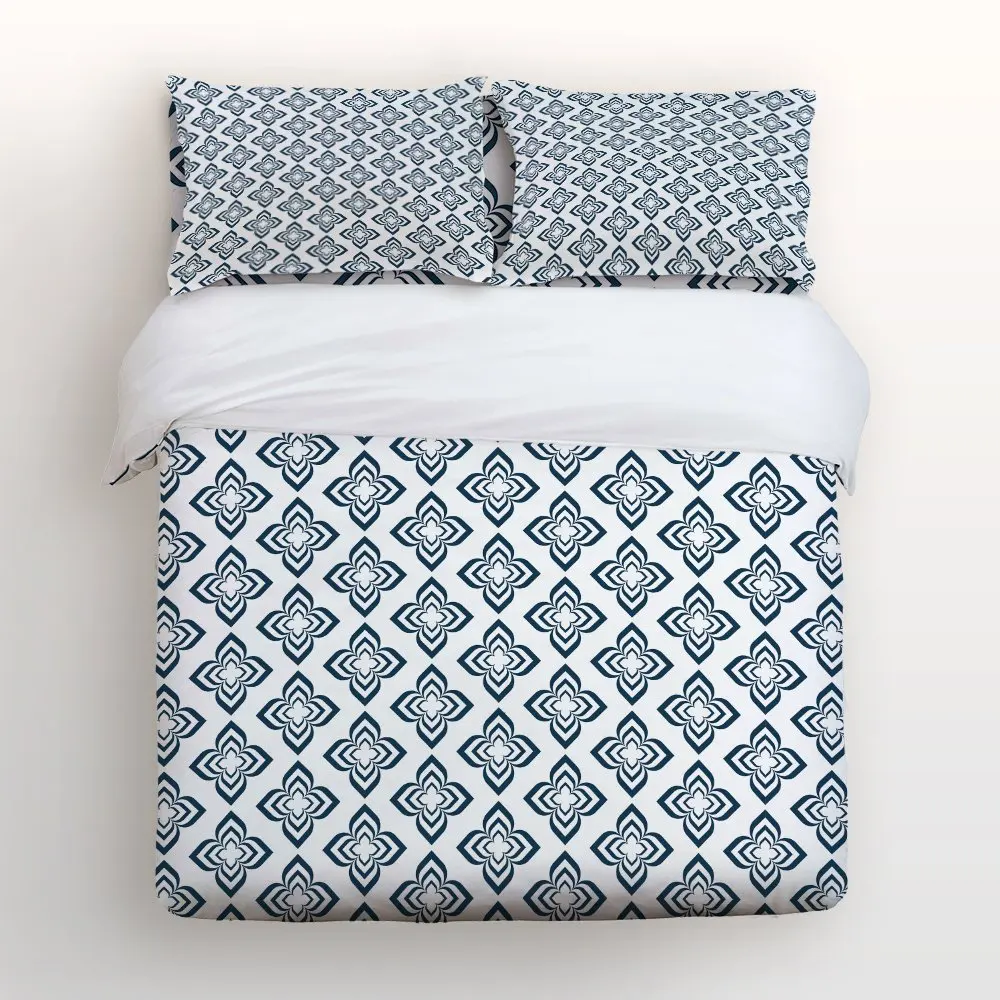 Duvet Cover Set, Four Petal Geometric Flowers Print Bedding Set, 4 Pieces Sets with Zipper