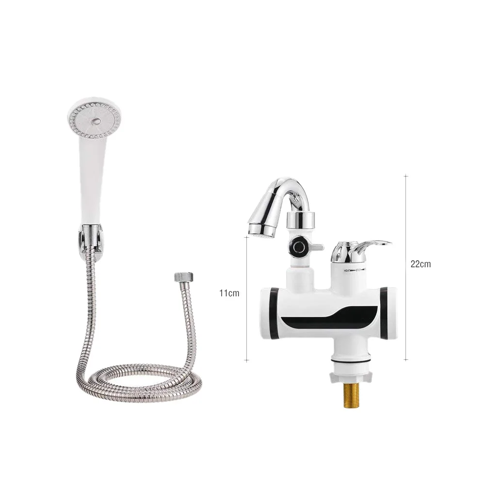 

Sink Faucet with Removable Shower Electric Head and Instant Hot Water Cold LED with Temperature Indicator Shower Faucet EU Plug
