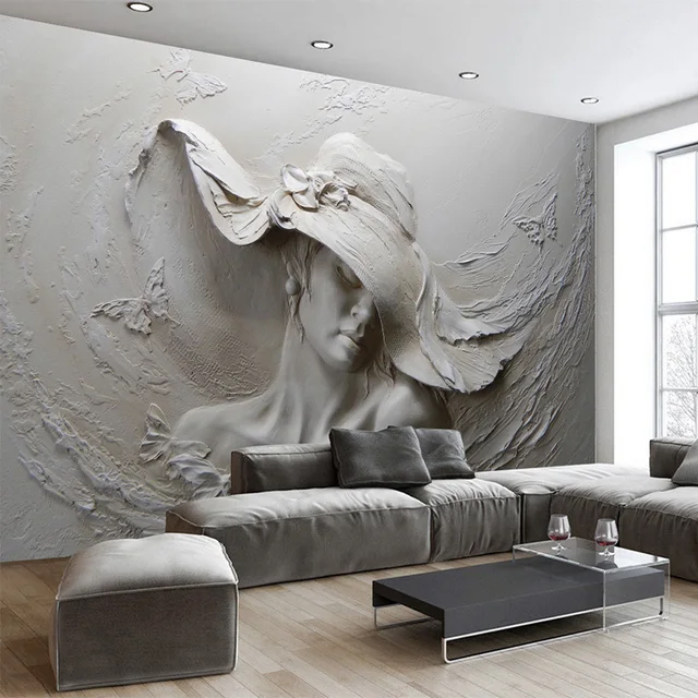 Custom Stereo Embossed Cement Characters Sculpture Photo Custom Stereo Embossed Cement Characters Sculpture Photo Wallpaper European Style Vintage Living Room Bedside Decor