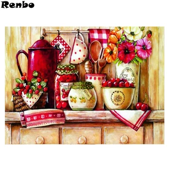

Diy 5D diamond painting Flower &Tableware Diamond Embroidery Rhinestone full square Cross Stitch Diamond Mosaic kitchen Decor