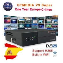 GTMedia V9 Super Satellite Receiver Bult-in WiFi Full HD DVB-S/S2 H.265 Freesat Receptor with 1 Year Spain Europe Cccam Cline