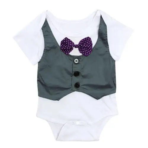 

Kids Baby Boy Clothes Toddler Short Sleeve Bow Tie Shirt Romper Short Gentlemen Outfits Sunsuit