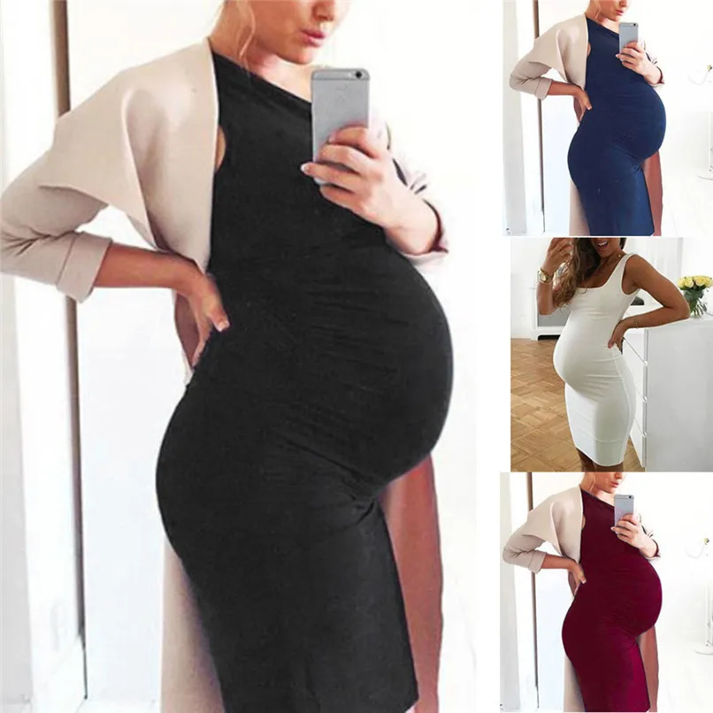 

Maternity Clothes Fashion Women Pregnants Sleeveless Maternity Solid Vest Dress Pregnancy Dress Casual Dress JE04#F