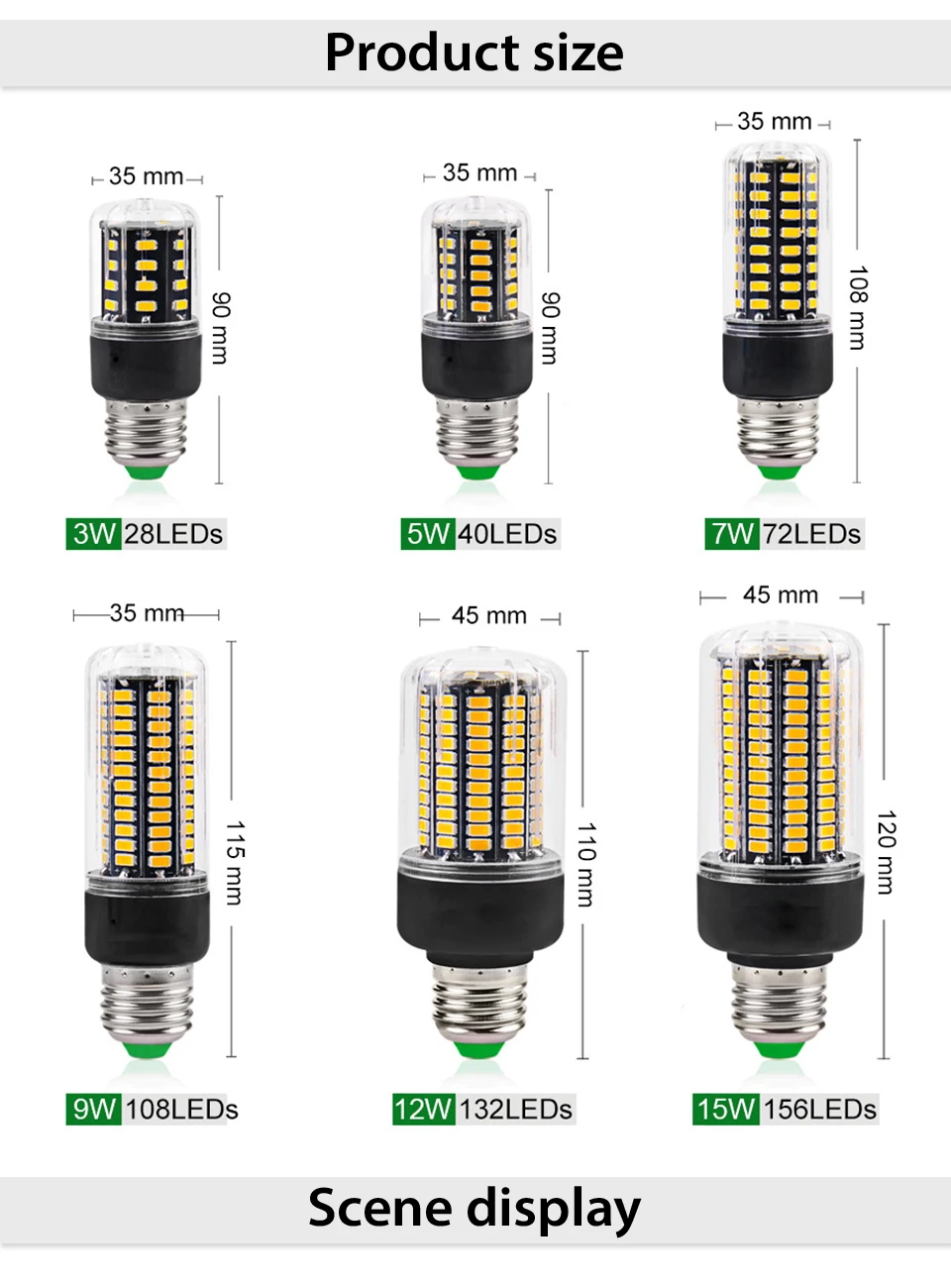 Hontiey E27 Светодиодный светильник E14 SMD5736 светодиодный светильник переменного тока 110 В 220 В светодиодный светильник-кукуруза 3,5 Вт 5 Вт 7 Вт 9 Вт 12 Вт 15 Вт 20 Вт для гостиной ампулы