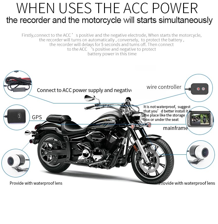Gps мотоциклетная записывающая камера Full HD 1080P+ 720P передний и задний вид IP67 мотоциклетный видеорегистратор Черный рекордер коробка