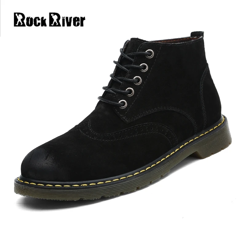 

2019 Genuine Leather Boots Men High Top Black Brown Men Boots Dr Martins Casual Ankle Tactical Work Shoes Plus Size 38-47