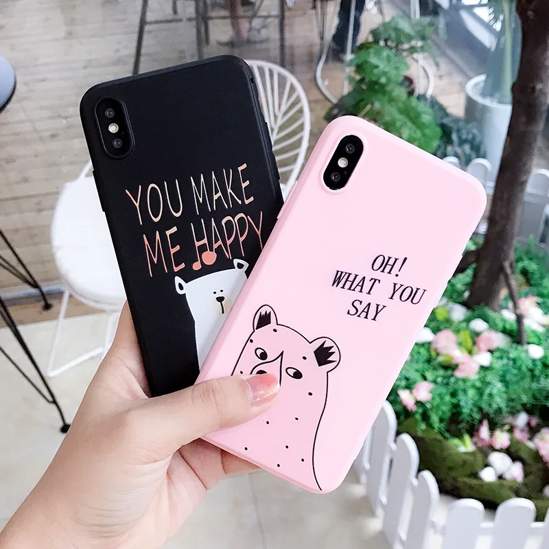 

Simple original pattern cute Bear phone case for coque iphone 7 8 6s 6 plus Kawaii Couple silicone case for iphone cover X XR XS