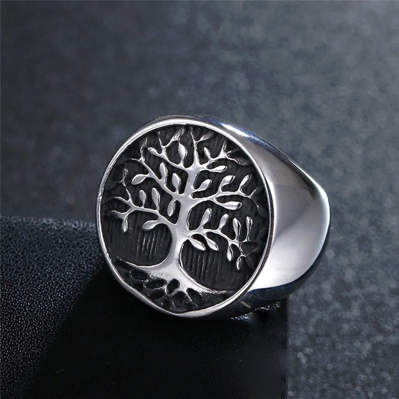 

Vintage Punk Tree of Life Signet Solid Stainless Steel Ring Biker Ring High Polished Never Fade Men Jewelry