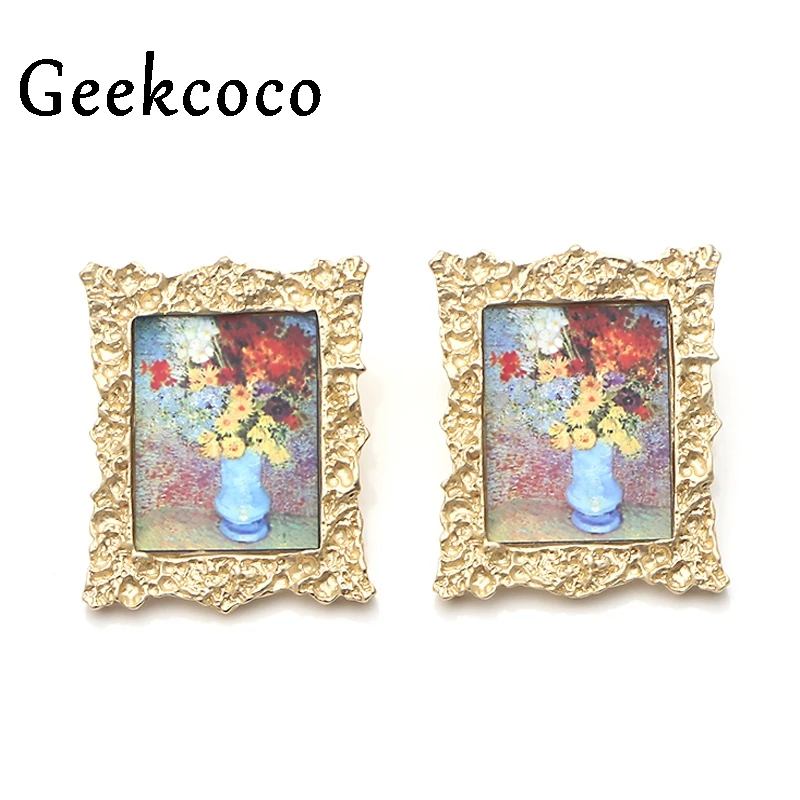 

Oil painting Fashion Cute Creatives Zinc Alloy Earrings Minimalism Cartoon Design For Female Stud Accessories Jewelry Gift J0304