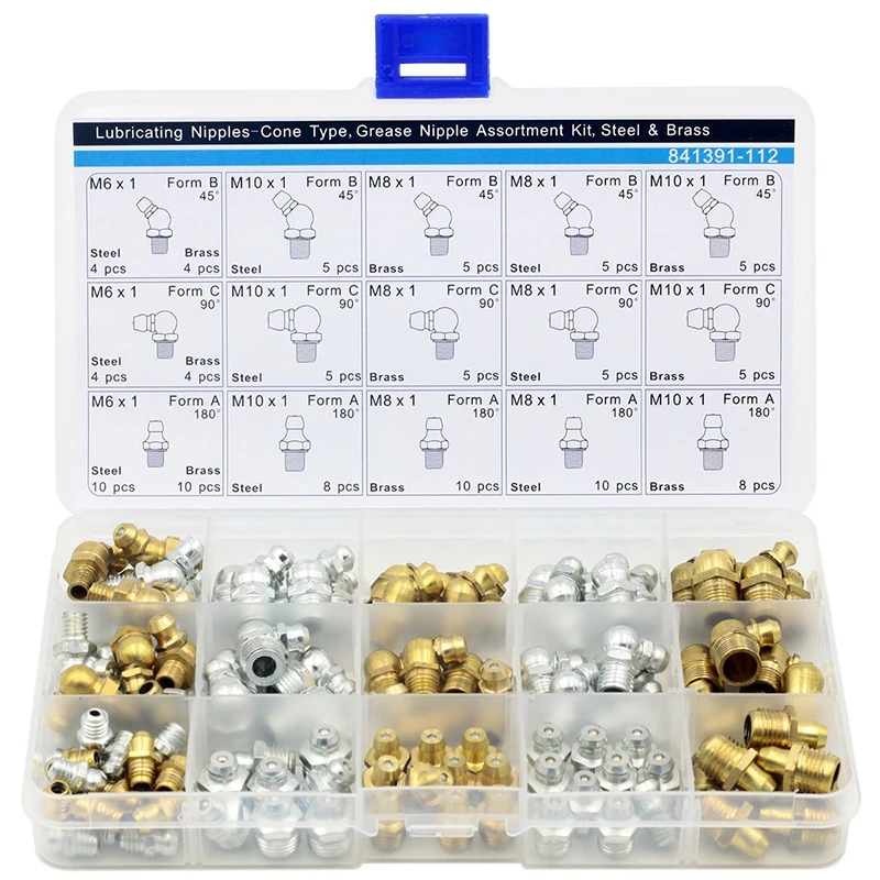 

Lubricating nipples cone type,Grease Nipples Assortment,112 Pieces