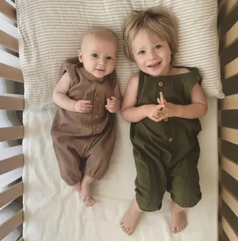 

INS Summer Infant Girl Boy Baby Romper Pant Sleeveless Coverall Romper Long Jumpsuit Newborn Linen Cotton Wholesale Clothes