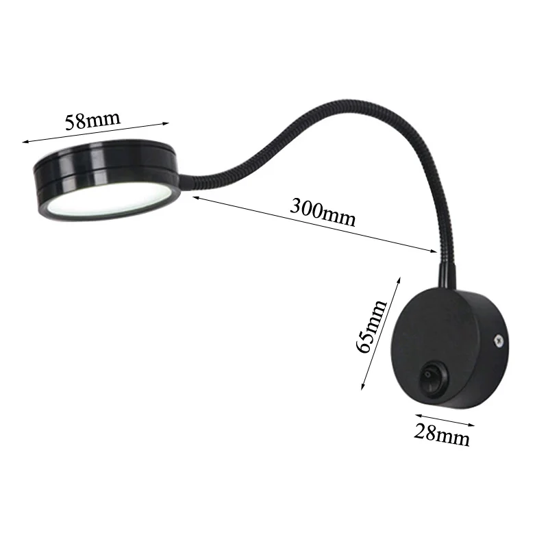 Black Silver 3W 5W 7W LED Reading Wall Lamps With Switch AC85-265V Modern Bedroom Bedside Lamp Light Body Hose Angle Adjustable 2