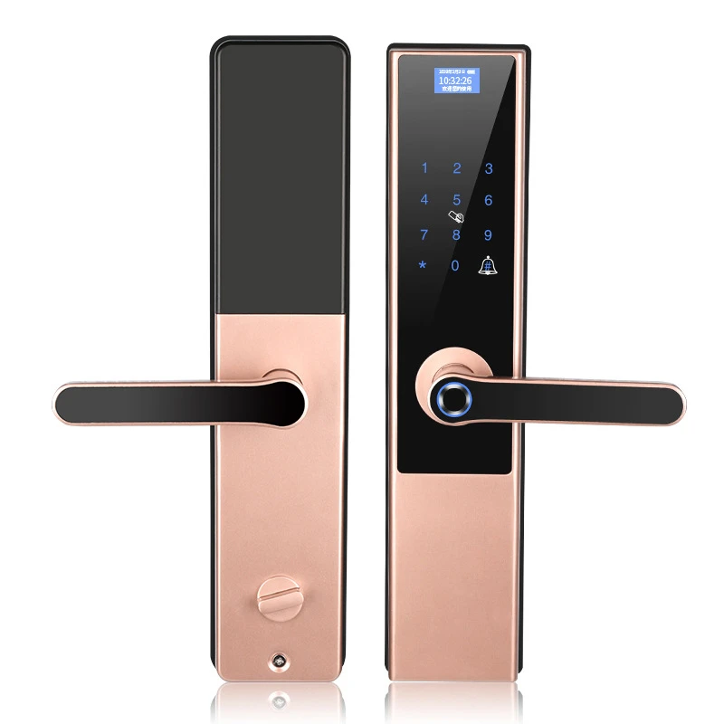 Черный замок с отпечатком пальца, умный дверной замок, автоматическая стеклянная дверь, Противоугонный замок, wifi, электронный пароль, домашний дверной замок - Цвет: Pink