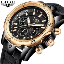 2018 LIGE Mens Watches Brand Luxury Gold Quartz Watch Men Casual Leather Military Waterproof Sport Wrist Watch Relogio Masculino