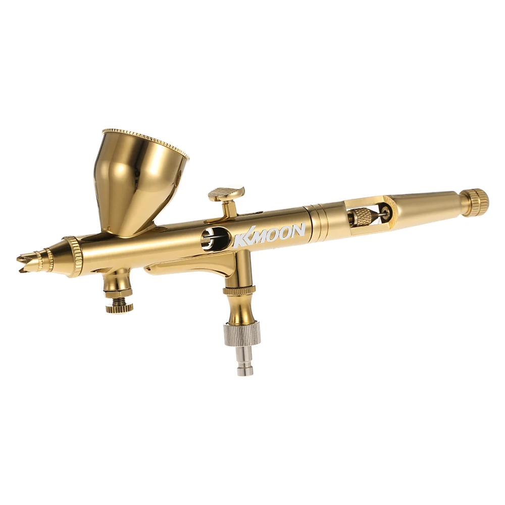 KKmoon 0,25 мм гравитационная подача двойного действия Аэрограф набор Профессиональный пистолет-распылитель Пескоструйный Аппарат для художественной живописи татуировки нейл-арта - Цвет: Золотой