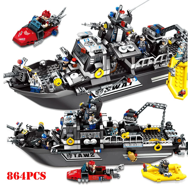 

City SWAT Police Patrol Warship Truck Vehicle Building Blocks Compatible Legoings Military Bricks Educational Toys For Children