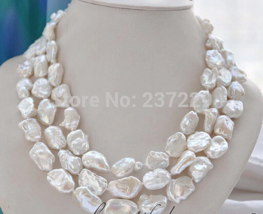 

Wholesale price FREE SHIPPING^^^^^3strands 19mm BAROQUE white KESHI REBORN PEARL NECKLACE mabe clasp