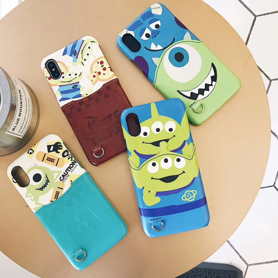 

Disneys anime cartoon story monsters college pocket card proter for iPhone XR XS MAX 7 8 6S 6Plus half pack hard shell fundas