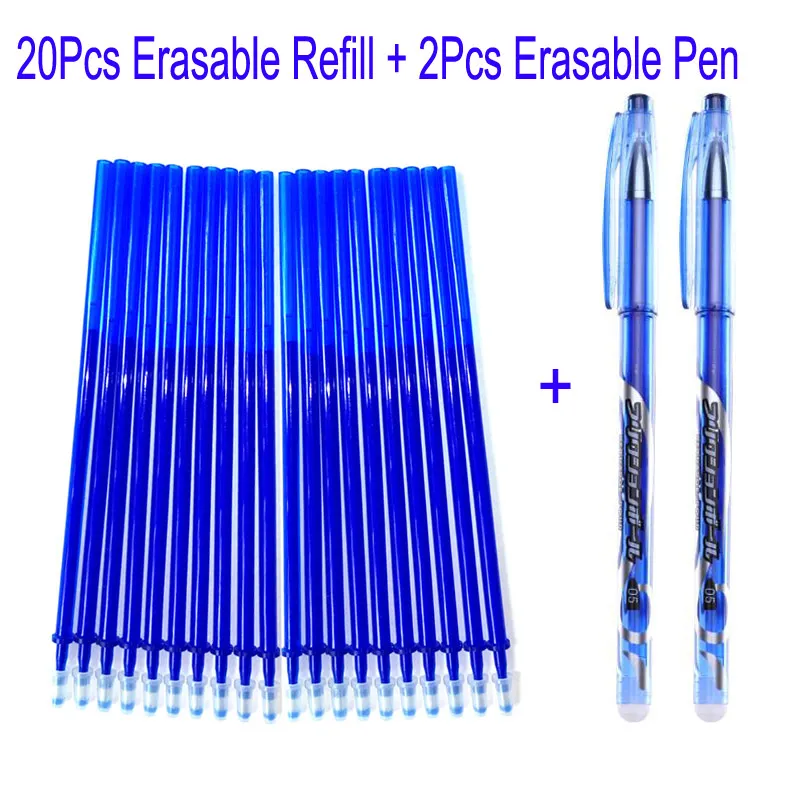 

20Pcs/Set Gel Pen Erasable Refill 2Pcs Pen Rod Magic Erasable Pen Refill 0.5mm Ink Office School Stationery Writing Tool