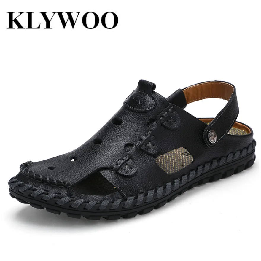 melhor KLYWOO 2017 Verão Novos Homens Sandálias de Couro Genuíno Moda Sapatos Casuais Chinelos Sandálias de Praia Sapatos Respirável Para Os Homens João Sildes