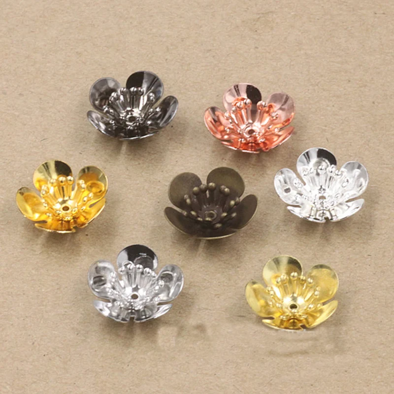 

20pcs/lot Rose Gold Silver Color 6*16mm Flower Bead Caps Flower Filigree Loose Spacer Bead End Caps For DIY Jewelry Making