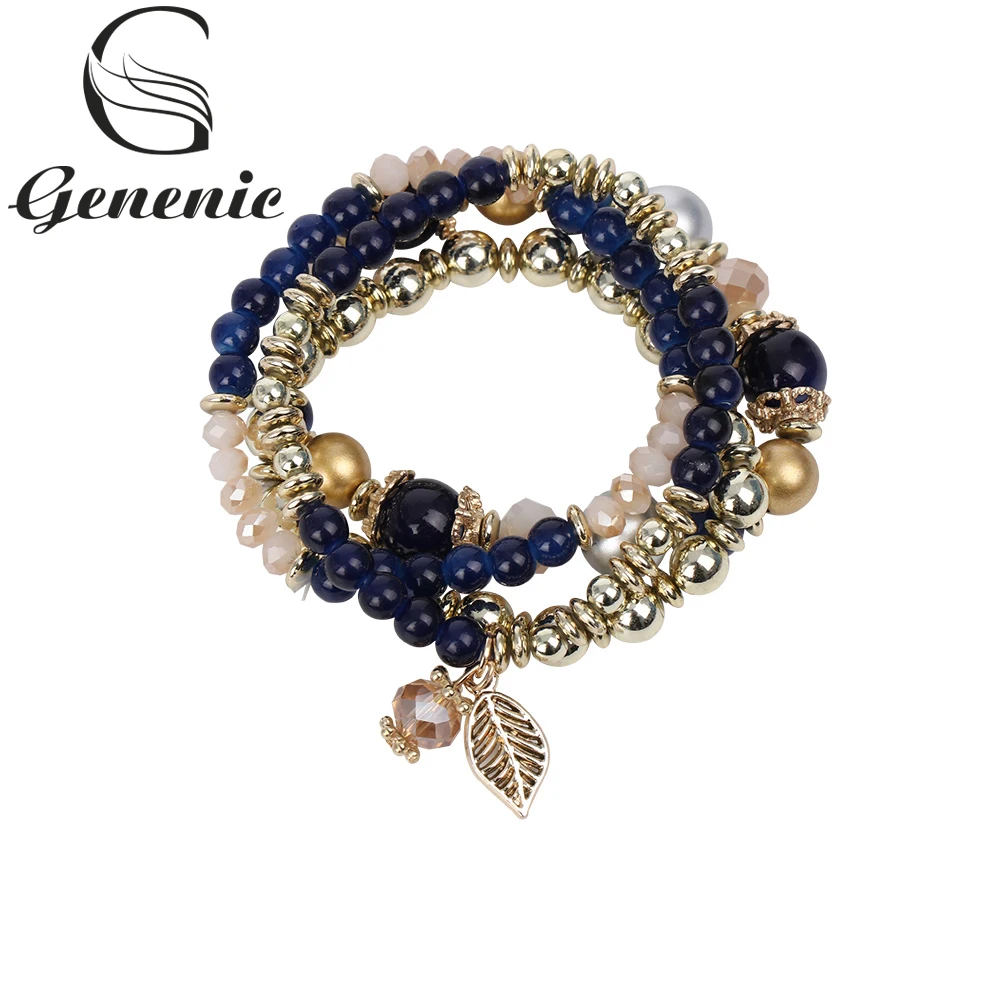 

Genenic New Arrival 4pcs/set Designer Fashion Multilayer Crystal Beads Leave Tassel Bracelets & Bangles Jewelry for Women Gift