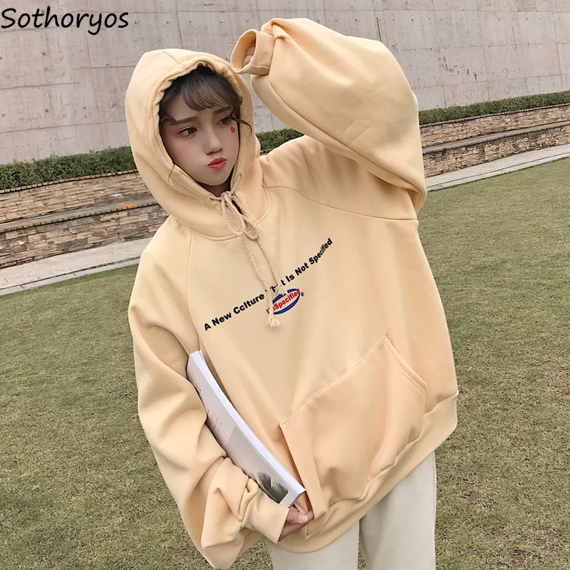 

Hoodies 2019 Women Thicker Pluse Velvet BF Loose Letter Printed Pullover Womens Harajuku Korean Style Leisure Sweatshirts Daily