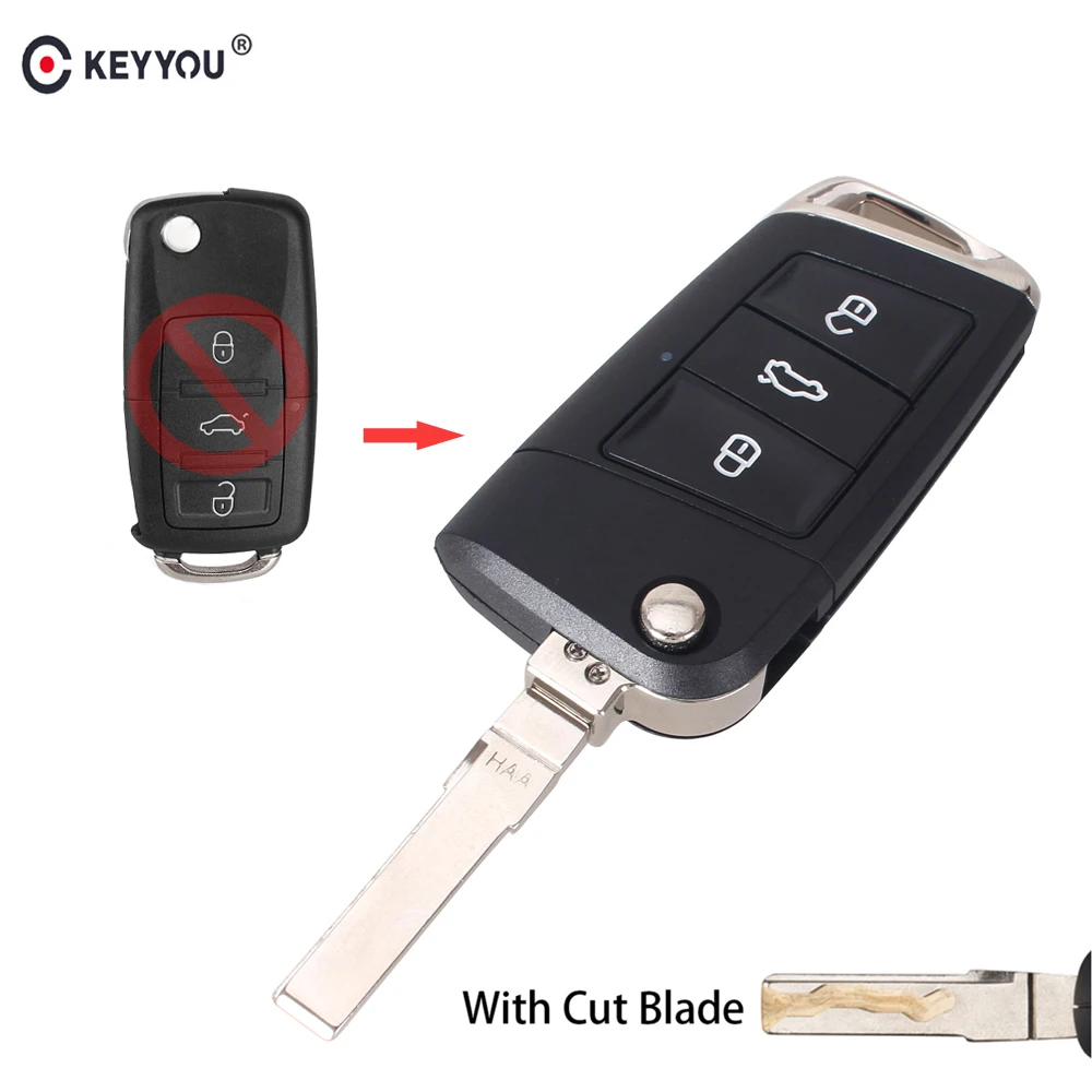 

KEYYOU Uncut/Cut Blade 3 Buttons Folding Flip Remote Key Shell Cover for Volkswagen VW Golf 7 Jetta Passat Beetle Polo Bora