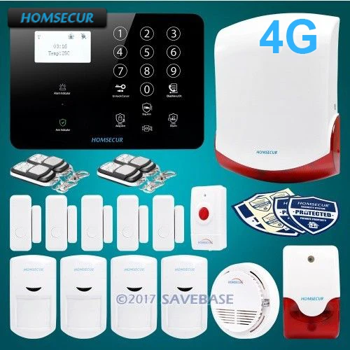 

HOMSECUR Wireless&wired 4G/GSM LCD Burglar Alarm System with 4 Pet-Immune PIR+Panic Button