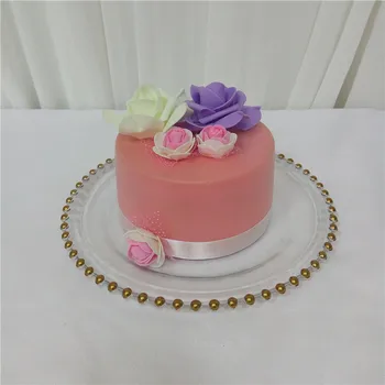 

8pcs/lot Romantic Wedding Round Glass Charger Plates Gold Bead for Wedding Party Event Usage