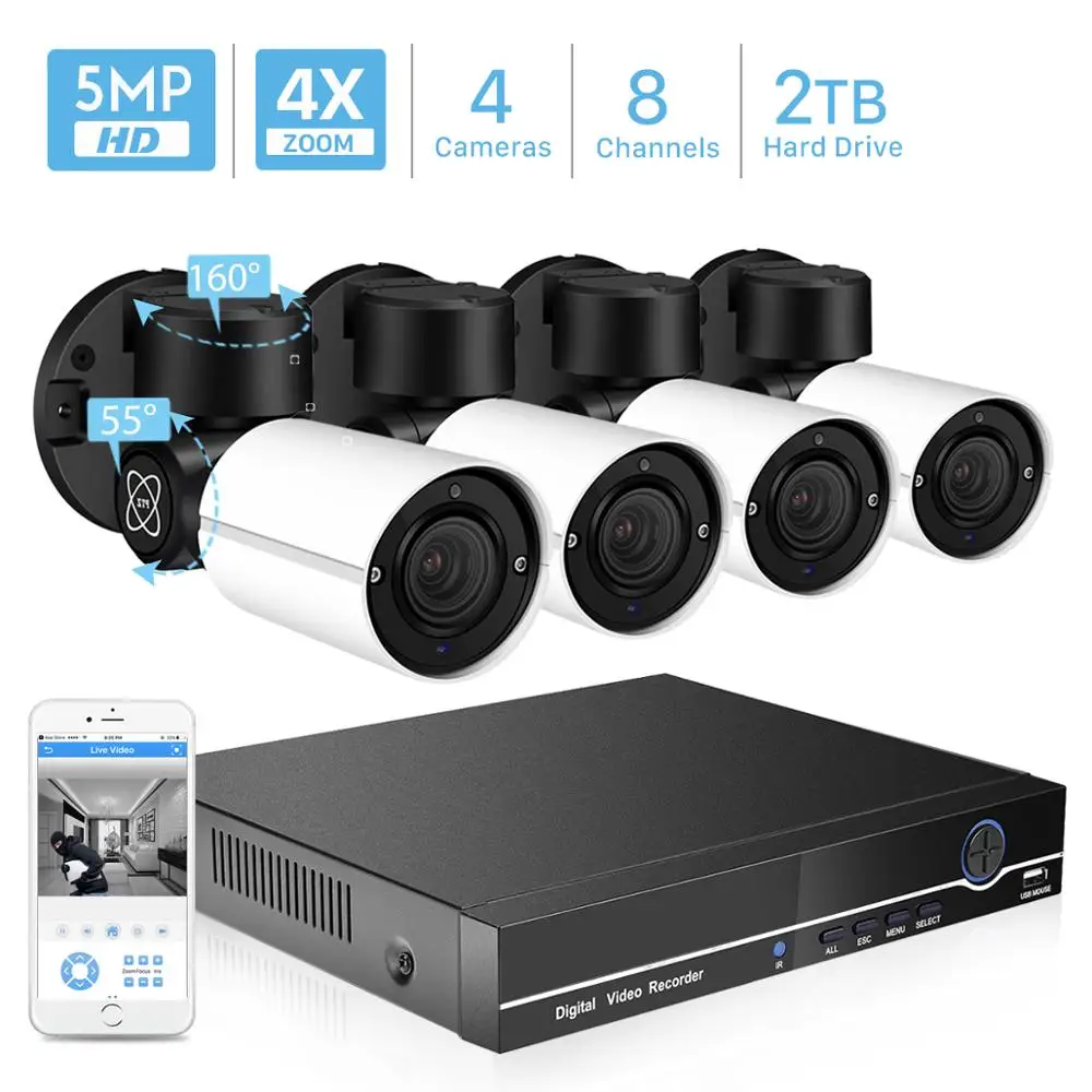 

4CH H.265 PTZ 5.0MP 2.0MP POE 4X Zoom NVR Kit CCTV System IP Camera Outdoor Video Security Surveillance Set Outdoor Waterproof