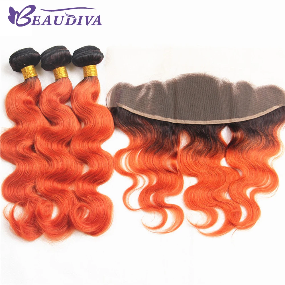 BEAUDIVA Pre Colored Ombre Color T1B/Orange Body Wave Hair 3 Bundles