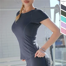 New Quick Dry Tight Dark Grey Yoga Shirts Women GYM Fitness Clothes Seamless T-shirt Breathable Running Tees Yoga Tops Clothing