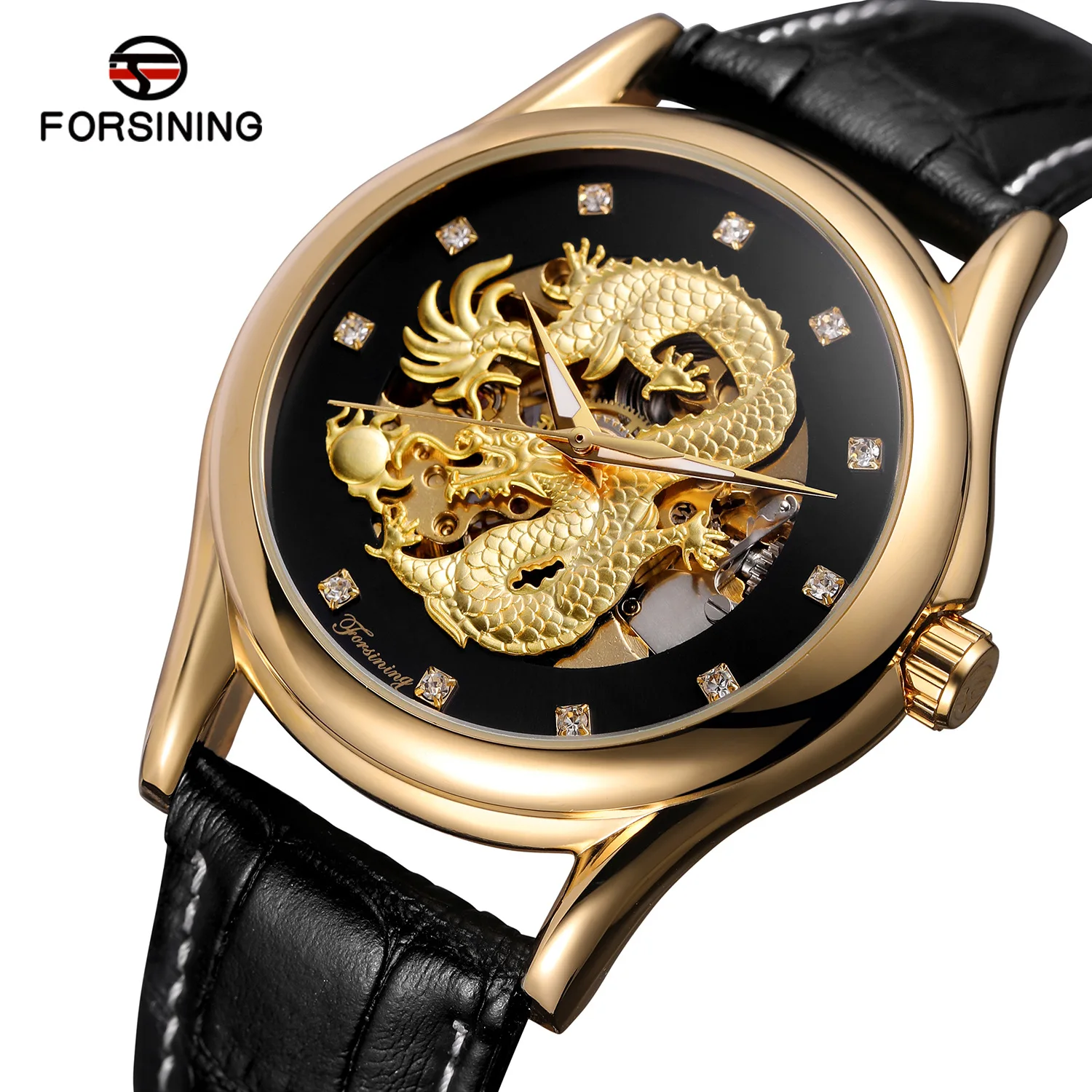 Для мужчин s часы лучший бренд класса люкс 3D Дракон Скелет Для мужчин из натуральной кожи Бизнес часы автоматические механические часы Relogio