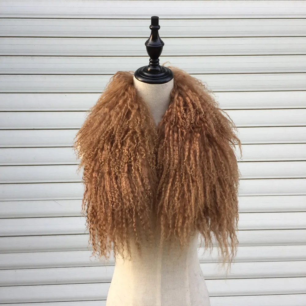 SF0090 70 см монгольский ягненок меховой воротник шарф/Модный женский натуральный мех теплый шарф